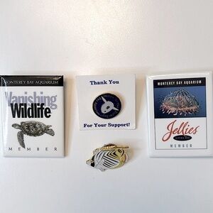 3/$12 Monterey Bay Aquarium member pins and a tropical fish pin